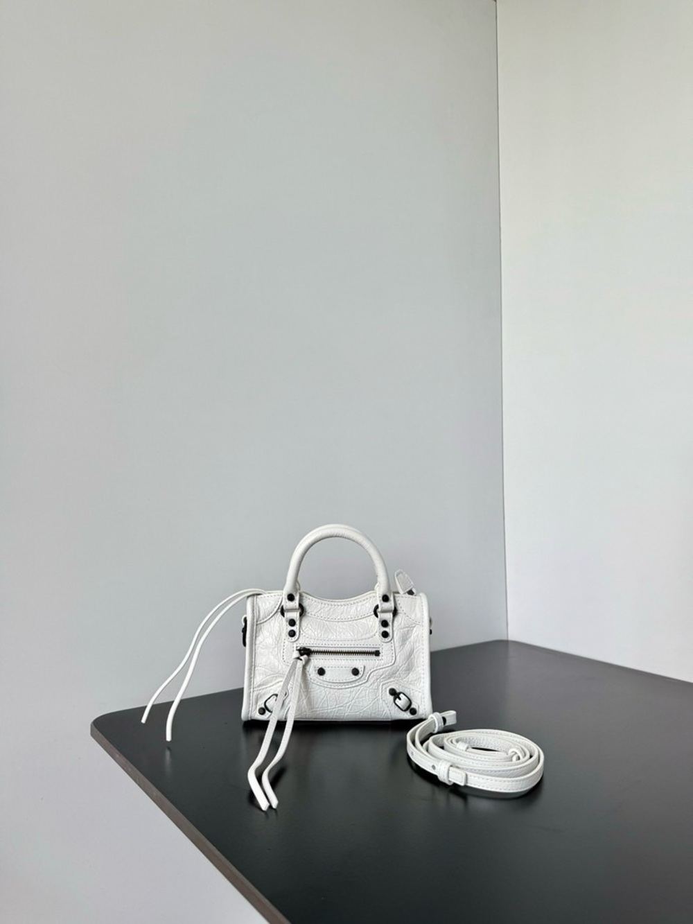 Balenciaga White Mini City Satchel with Detachable Strap